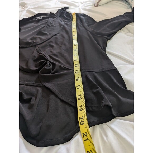 R&M Richards Crop Jacket Shrug Womens 1X Open Ruffle Front Black Academy Stretch - Picture 10 of 10
